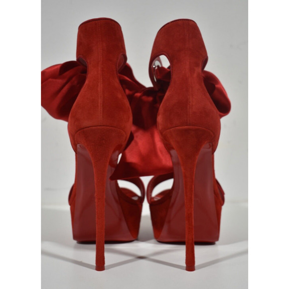 Christian Louboutin Torrida Alta 150 Loubi Red Silk Platform Sandal Heel Pump 42 - Picture 11 of 12